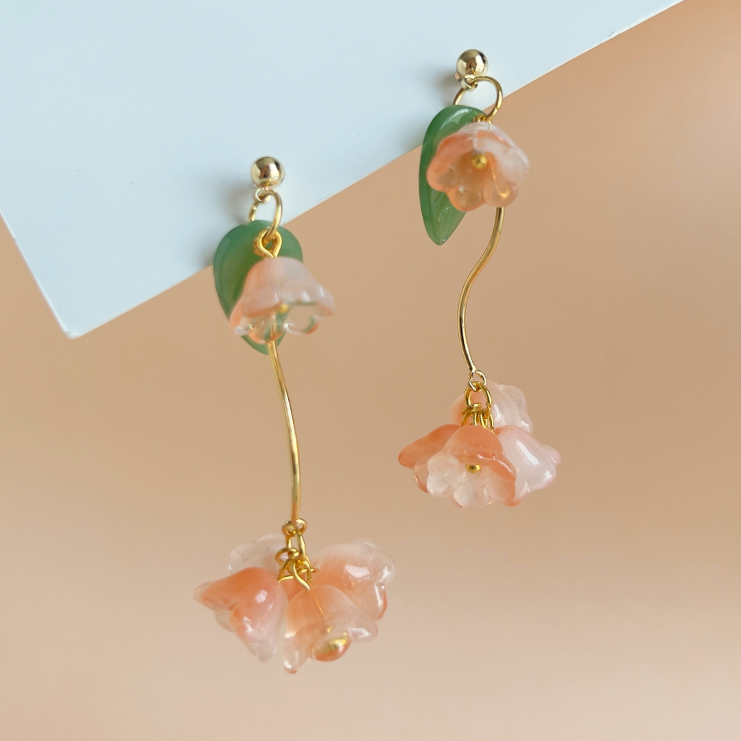 Orange Flower Branch Earrings