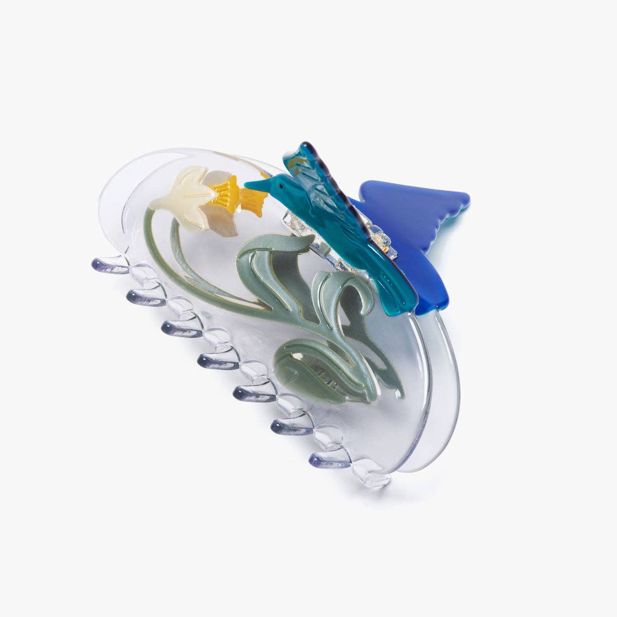 Narcissus Flower and Hummingbird Hair Claw
