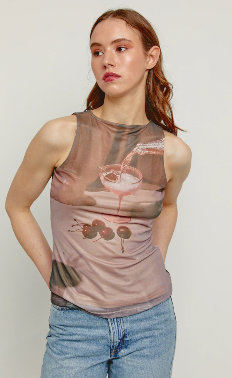 Cherry Martini Mesh  Top