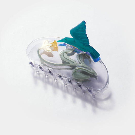 Narcissus Flower and Hummingbird Hair Claw