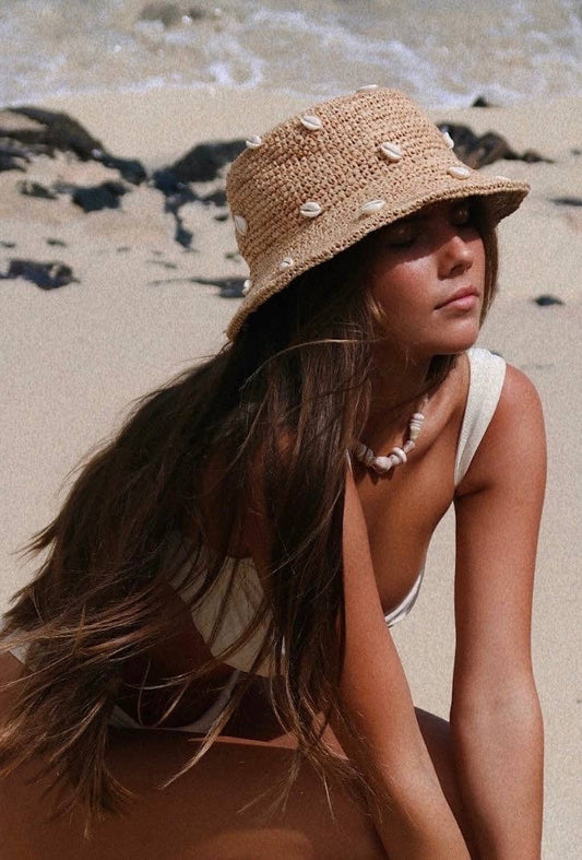Puka Dot- Cowry Shell Raffia Bucket Hat